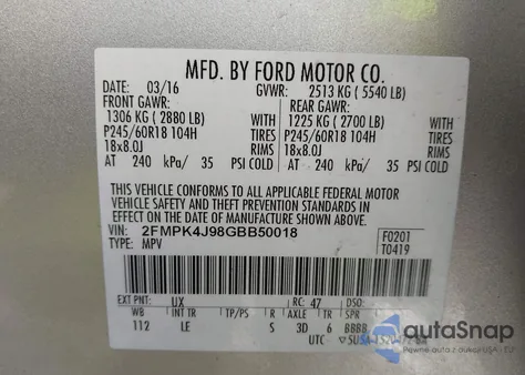 2016 Ford Edge Sel from USA, damaged, VIN 2FMPK4J98GBB50018